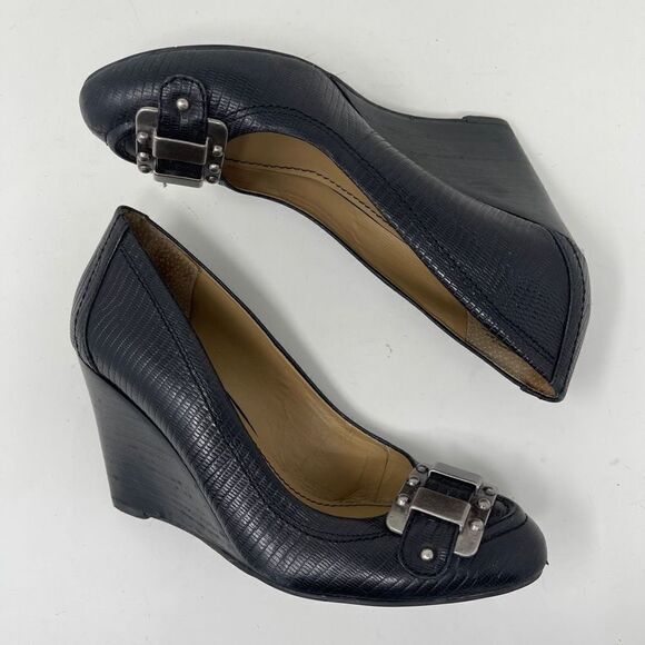 Nine West Women's Orsello Wedge Slip On Shoes Buckle Cap Toe Black Size 7M - Picture 5 of 10